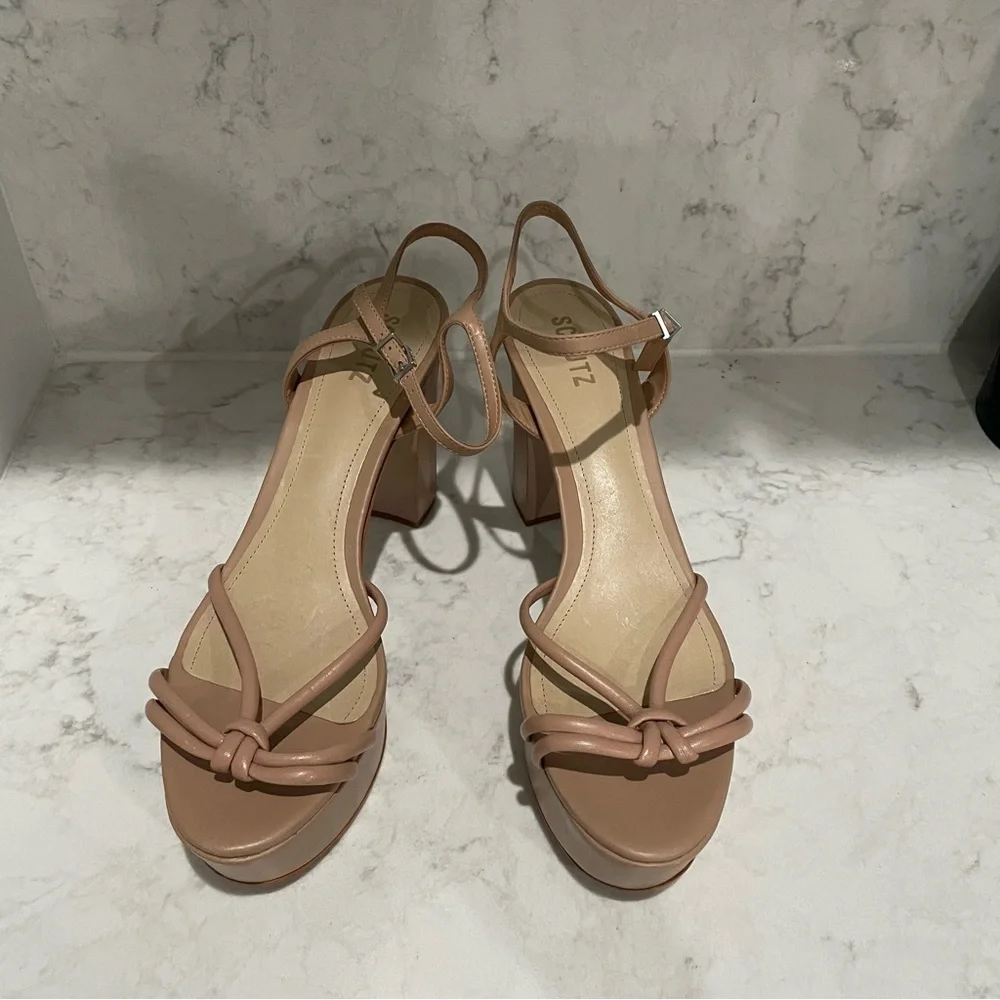 New! Schutz‎ Kelsie Platform Sandal Heel Women Shoe True Beige Leather Size 11